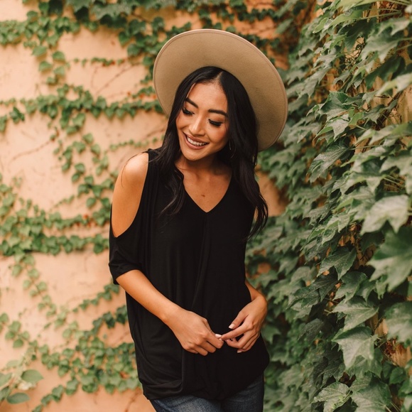 Cold Shoulder Wrap Top, Black, Size Small - Picture 4 of 4